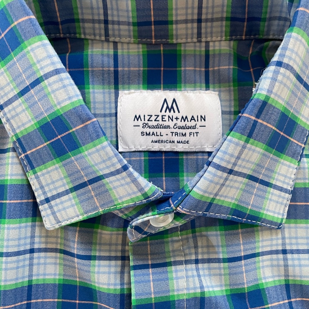 Mizzen+Main Blue and Green Checkered Shirt